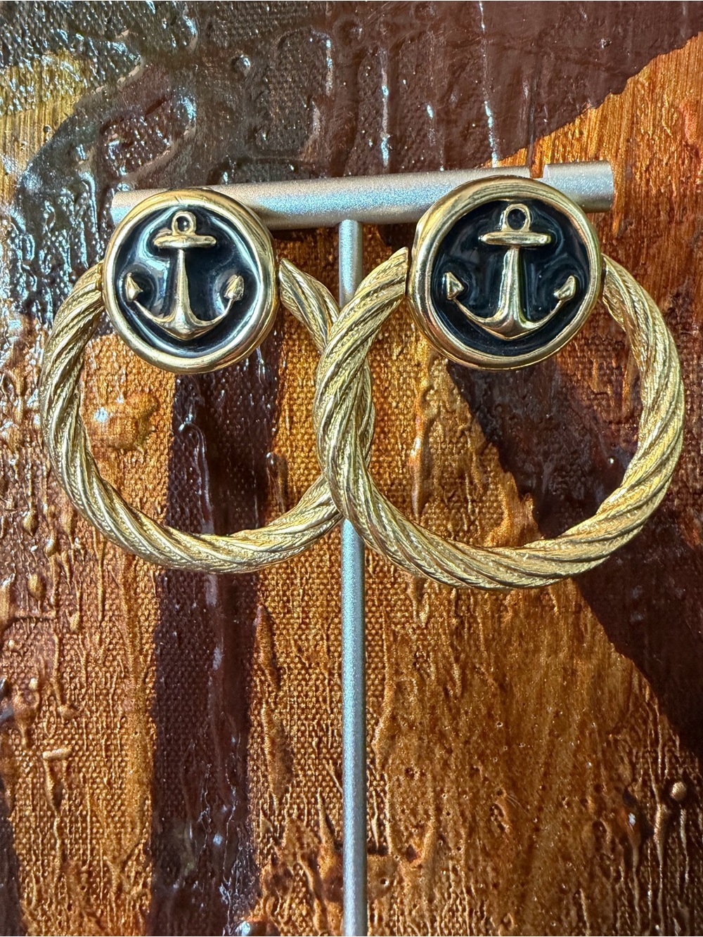 Vintage Gold Tone Anchor Door knocker Clip On Earrings